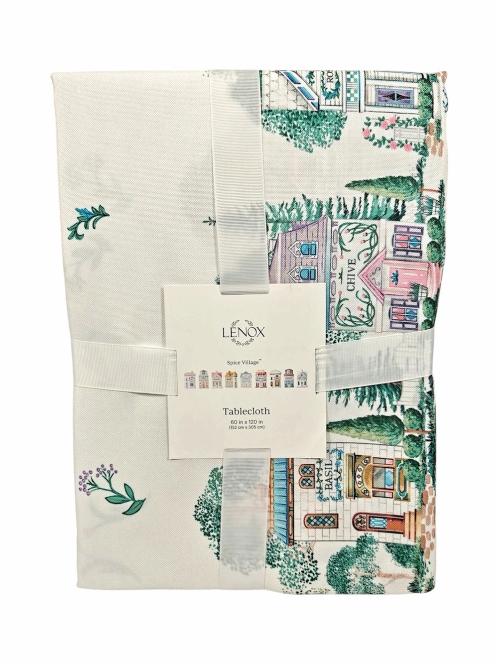 NWT Lenox 'Spice Village' Printed Tablecloth - White, Green, Pink